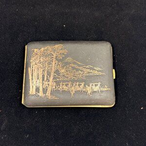 RARE Vintage  Damascene Cigarette Case Black with Gold and Silver Accents